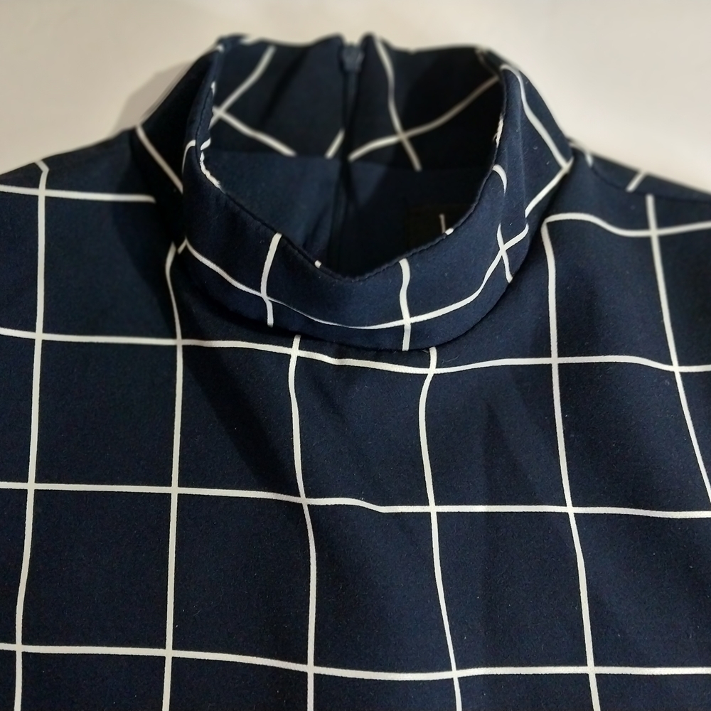 LULUS size L Dark Blue and White Checkered Midi Elegant Formal Dress - Picture 4 of 16